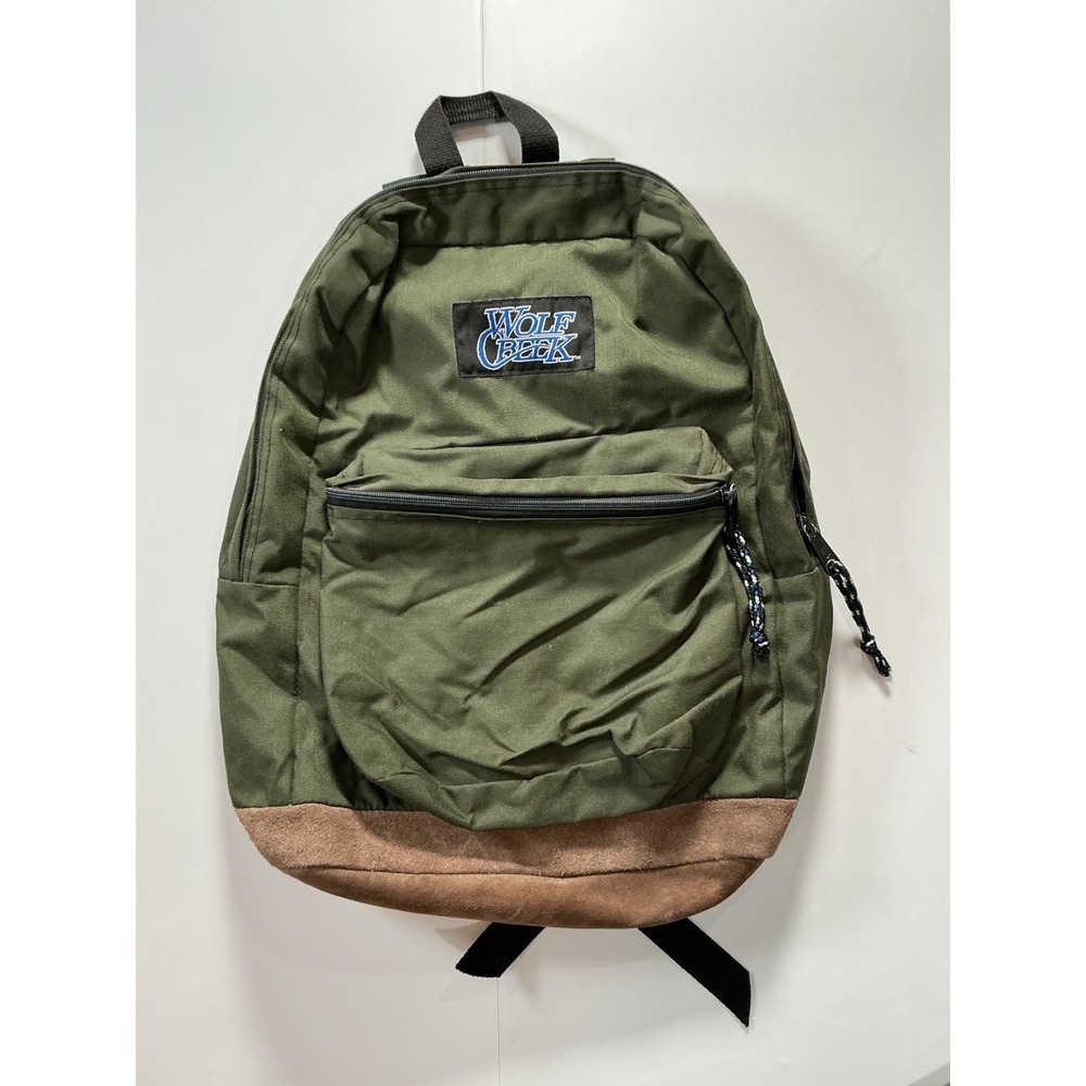VTG Jansport Wolf Creek 90s Backpack Green Canvas Suede Bottom Gorpcore Hiking